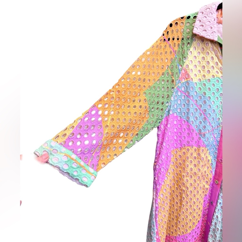 Conditions Apply by Anthropologie 100% Cotton Eyelet Multicolor Shirtdress sz L - Picture 3 of 16